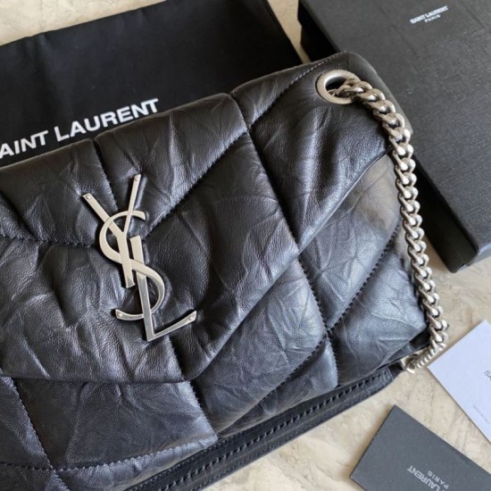 Replica YSL Saint Laurent Loulou Puffer Medium Bag Quilted Wrinkly Matte Leather Black Fake YSL Saint Laurent Loulou Puffer Medium Bag Quilted Wrinkly Matte Leather Black Replica
