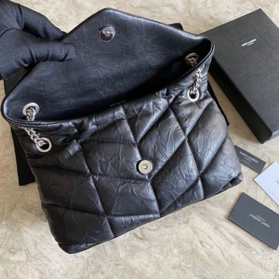 Replica YSL Saint Laurent Loulou Puffer Medium Bag Quilted Wrinkly Matte Leather Black Fake YSL Saint Laurent Loulou Puffer Medium Bag Quilted Wrinkly Matte Leather Black Replica
