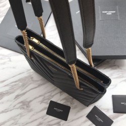Fake YSL Saint Laurent Grain Embossed Shopping Handbag Black Replica