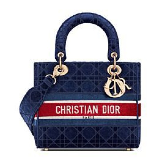 Replica Christian Dior Medium Lady D-lite Bag Velvet Cannage Embroidery Dark Blue Fake Christian Dior Medium Lady D-lite Bag Velvet Cannage Embroidery Dark Blue Replica