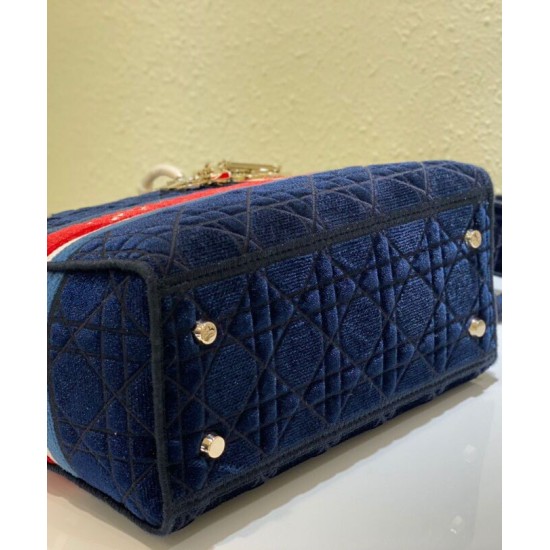 Replica Christian Dior Medium Lady D-lite Bag Velvet Cannage Embroidery Dark Blue Fake Christian Dior Medium Lady D-lite Bag Velvet Cannage Embroidery Dark Blue Replica