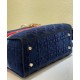 Replica Christian Dior Medium Lady D-lite Bag Velvet Cannage Embroidery Dark Blue Fake Christian Dior Medium Lady D-lite Bag Velvet Cannage Embroidery Dark Blue Replica