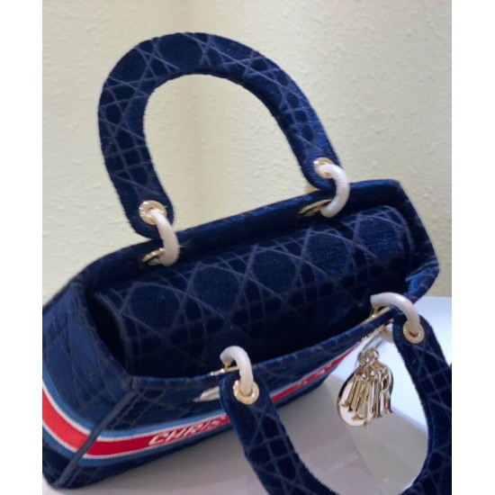 Replica Christian Dior Medium Lady D-lite Bag Velvet Cannage Embroidery Dark Blue Fake Christian Dior Medium Lady D-lite Bag Velvet Cannage Embroidery Dark Blue Replica