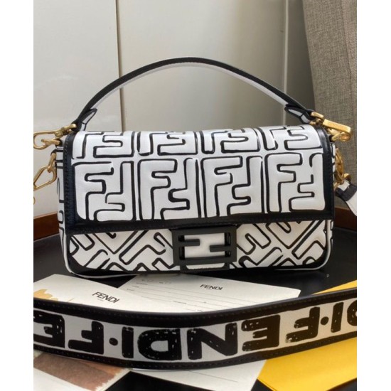 Fake Nappa Leather FF Print Bag Black Replica Replica Nappa Leather FF Print Bag Black