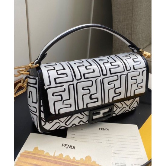 Fake Nappa Leather FF Print Bag Black Replica Replica Nappa Leather FF Print Bag Black