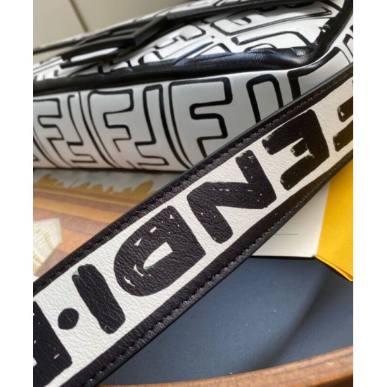 Fake Nappa Leather FF Print Bag Black Replica Replica Nappa Leather FF Print Bag Black