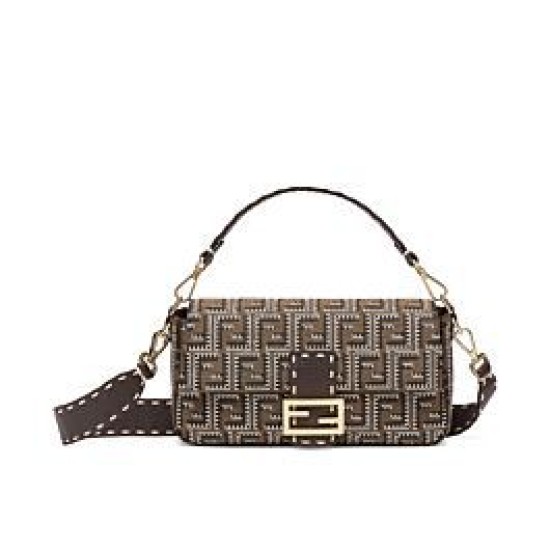 Fake Baguette Embroidered FF Fabric Bag 8BR6008 Dark Coffee Replica Replica Baguette Embroidered FF Fabric Bag 8BR6008 Dark Coffee