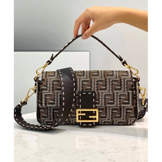 Fake Baguette Embroidered FF Fabric Bag 8BR6008 Dark Coffee Replica Replica Baguette Embroidered FF Fabric Bag 8BR6008 Dark Coffee