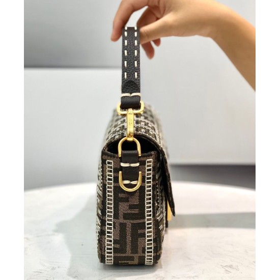 Fake Baguette Embroidered FF Fabric Bag 8BR6008 Dark Coffee Replica Replica Baguette Embroidered FF Fabric Bag 8BR6008 Dark Coffee