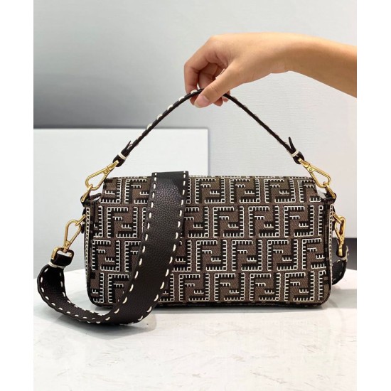 Fake Baguette Embroidered FF Fabric Bag 8BR6008 Dark Coffee Replica Replica Baguette Embroidered FF Fabric Bag 8BR6008 Dark Coffee