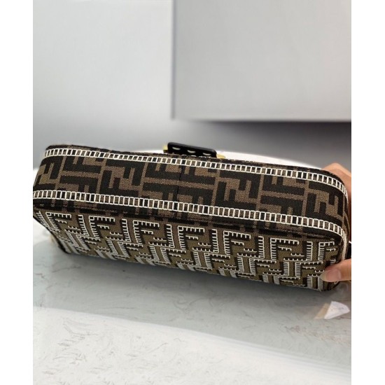 Fake Baguette Embroidered FF Fabric Bag 8BR6008 Dark Coffee Replica Replica Baguette Embroidered FF Fabric Bag 8BR6008 Dark Coffee