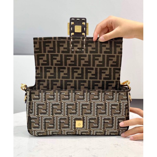 Fake Baguette Embroidered FF Fabric Bag 8BR6008 Dark Coffee Replica Replica Baguette Embroidered FF Fabric Bag 8BR6008 Dark Coffee