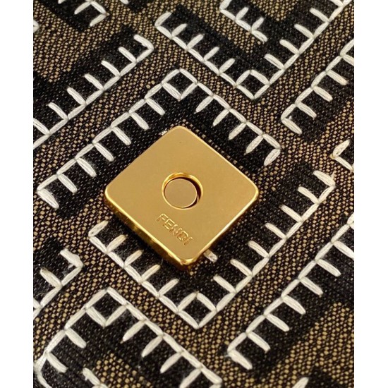 Fake Baguette Embroidered FF Fabric Bag 8BR6008 Dark Coffee Replica Replica Baguette Embroidered FF Fabric Bag 8BR6008 Dark Coffee