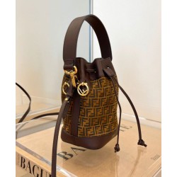 Fake Mon Tresor Leather Mini-bag With FF Print 8BS010 Dark Coffee Replica