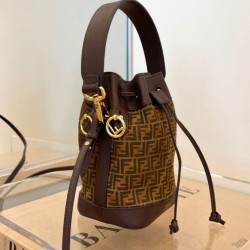 Fake Mon Tresor Leather Mini-bag With FF Print 8BS010 Dark Coffee Replica