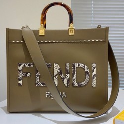 Replica Sunshine Medium Leather And Elaphe Shopper 8BH386 Khaki