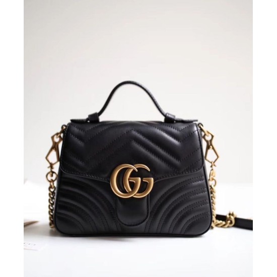 Replica Gucci GG Marmont mini top handle bag 547260 Black Fake Gucci GG Marmont mini top handle bag 547260 Black Replica