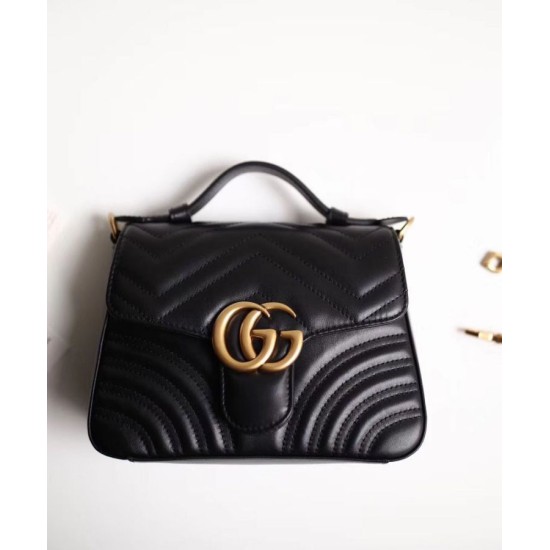 Replica Gucci GG Marmont mini top handle bag 547260 Black Fake Gucci GG Marmont mini top handle bag 547260 Black Replica