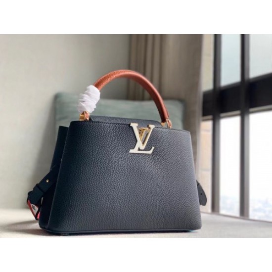 Replica Louis Vuitton Capucines MM Bag In Black Leather M59020