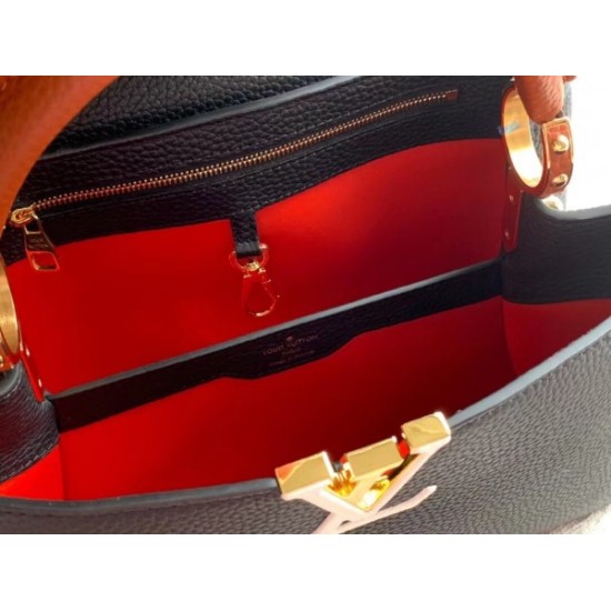 Replica Louis Vuitton Capucines MM Bag In Black Leather M59020