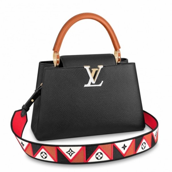 Replica Louis Vuitton Capucines MM Bag In Black Leather M59020
