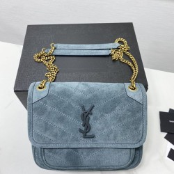 Replica YSL Saint Laurent Niki Medium Quilted Suede Bag Blue