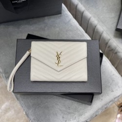 Replica YSL Saint Laurent Monogram Clutch Quilted Grain Beige