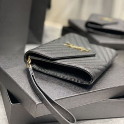 Replica YSL Saint Laurent Monogram Clutch Quilted Grain Black