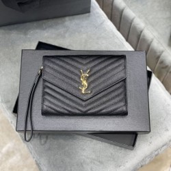 Replica YSL Saint Laurent Monogram Clutch Quilted Grain Black