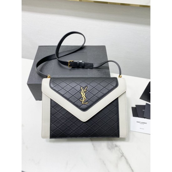 Replica YSL Saint Laurent gaby Satchel Vintage Lambskin Bag Black / White Replica YSL Saint Laurent gaby Satchel Vintage Lambskin Bag Black / White