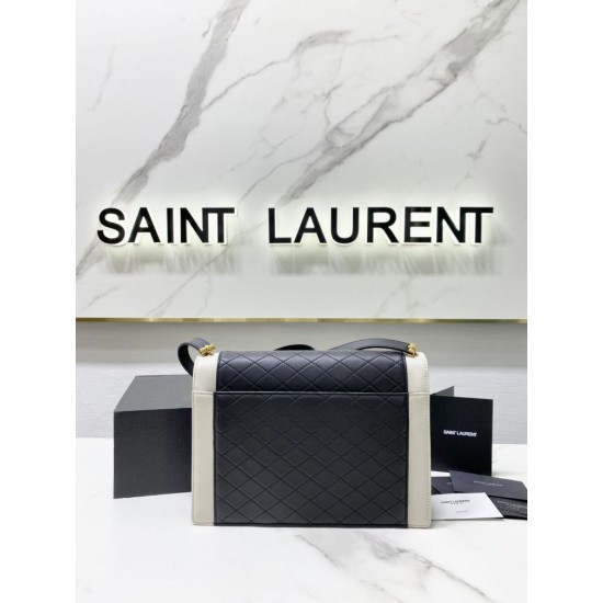 Replica YSL Saint Laurent gaby Satchel Vintage Lambskin Bag Black / White Replica YSL Saint Laurent gaby Satchel Vintage Lambskin Bag Black / White