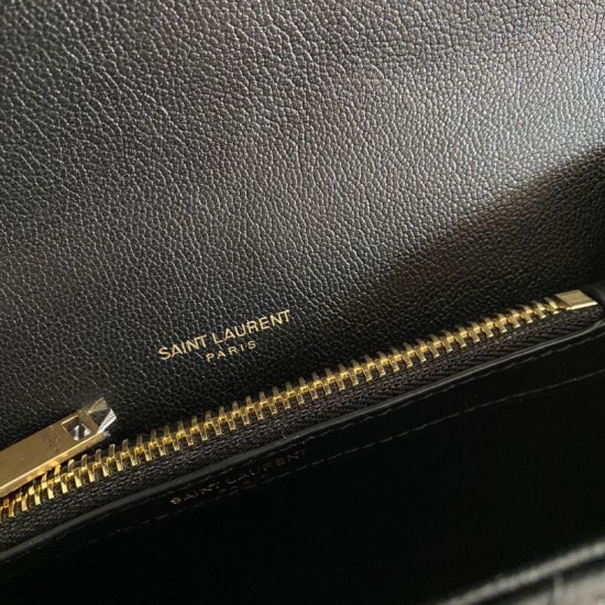 Fake YSL Saint Laurent Medium Envelope Kate Chain shoulder Bag Mix Matelasse Black Gold Replica