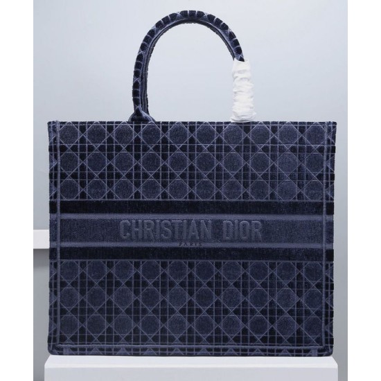 Fake Christian Dior Cannage Embroidered Velvet Dior Book Tote Dark Blue Replica Replica Christian Dior Cannage Embroidered Velvet Dior Book Tote Dark Blue