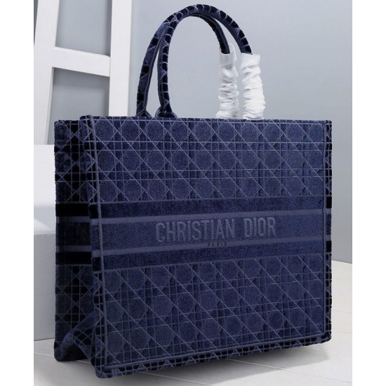 Fake Christian Dior Cannage Embroidered Velvet Dior Book Tote Dark Blue Replica Replica Christian Dior Cannage Embroidered Velvet Dior Book Tote Dark Blue