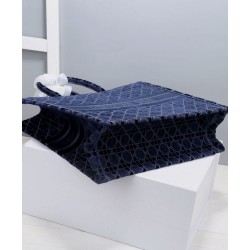 Replica Christian Dior Cannage Embroidered Velvet Dior Book Tote Dark Blue