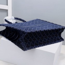 Replica Christian Dior Cannage Embroidered Velvet Dior Book Tote Dark Blue
