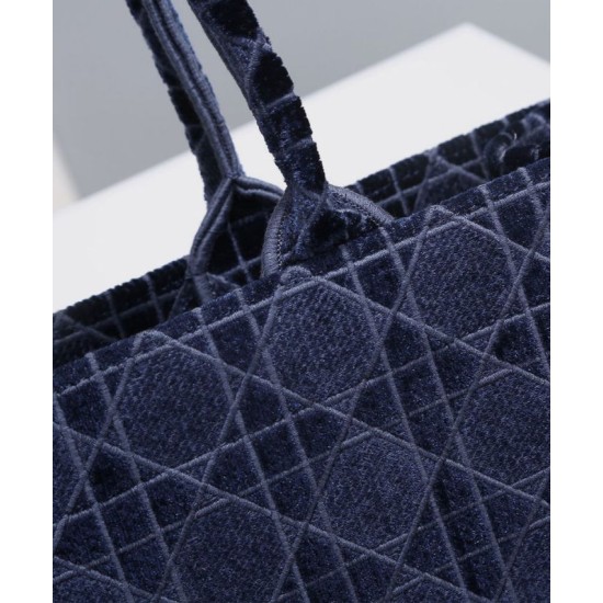 Fake Christian Dior Cannage Embroidered Velvet Dior Book Tote Dark Blue Replica Replica Christian Dior Cannage Embroidered Velvet Dior Book Tote Dark Blue