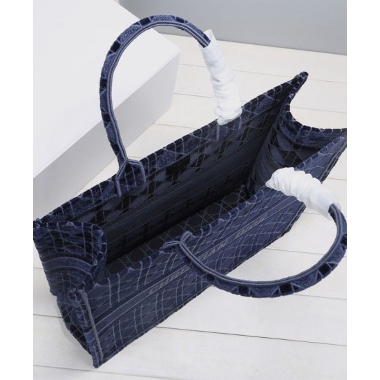 Fake Christian Dior Cannage Embroidered Velvet Dior Book Tote Dark Blue Replica Replica Christian Dior Cannage Embroidered Velvet Dior Book Tote Dark Blue