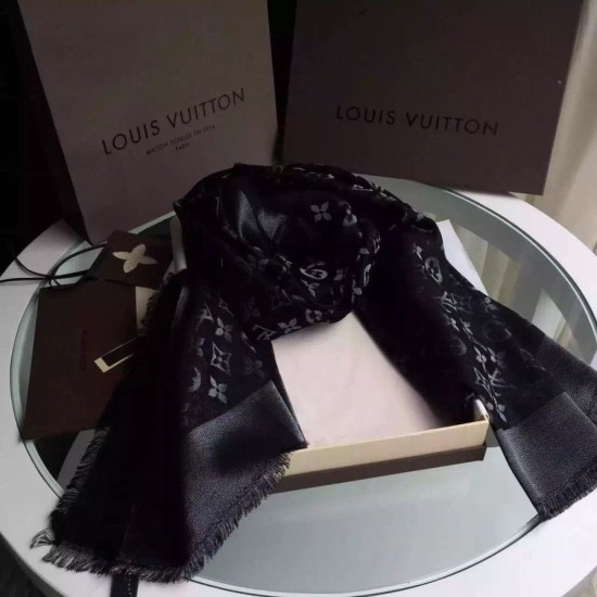 Replica Louis Vuitton  Black Monogram Shine Shawl M72252