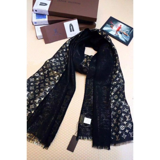 Replica Louis Vuitton  Black Monogram So Glitter Stole M73938