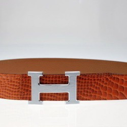 Replica Hermes Camel Snake Vene Silver HB122 Leather Belt