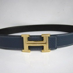 Fake Hermes in Calfskin Diamond H Belt HB120 Blue Gold Replica