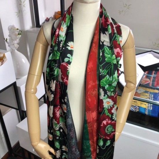 Replica Gucci Silk scarf with Flora Print 65 x 185cm Black