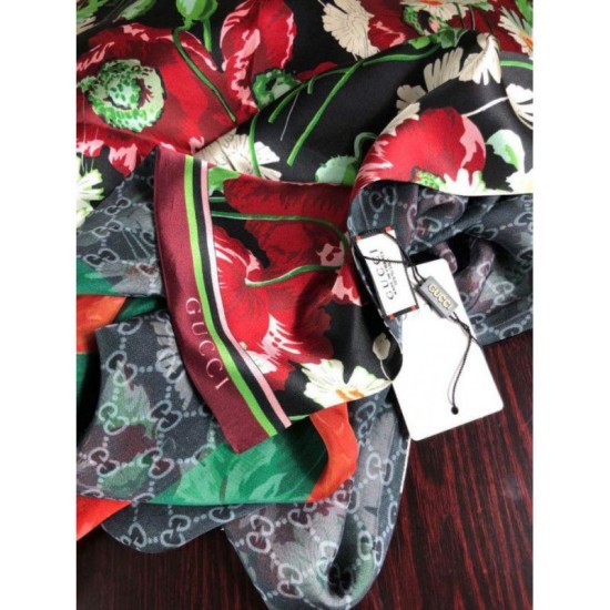 Replica Gucci Silk scarf with Flora Print 65 x 185cm Black
