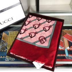 Replica Gucci Cashmere Scarf With Stirrups Print 140 x 140 Red