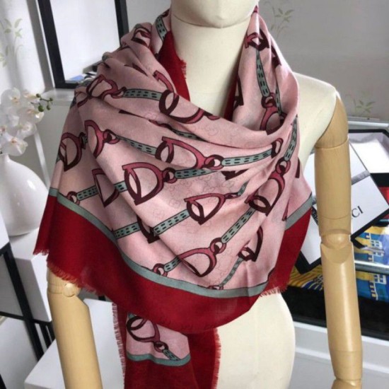 Replica Gucci Cashmere Scarf With Stirrups Print 140 x 140 Red