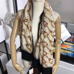 Fake Gucci Cashmere Scarf With Stirrups Print 140 x 140 Black Replica