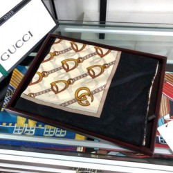 Fake Gucci Cashmere Scarf With Stirrups Print 140 x 140 Black Replica