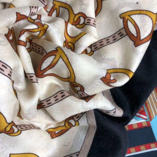 Fake Gucci Cashmere Scarf With Stirrups Print 140 x 140 Black Replica