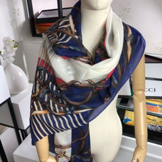 Replica Gucci Wool Silk Scarf 100 x 200 Blue